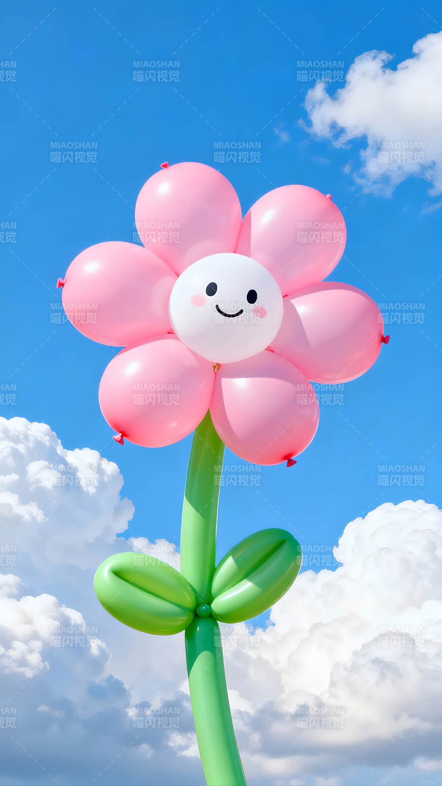 氣球花朵在藍天白云下-圖片