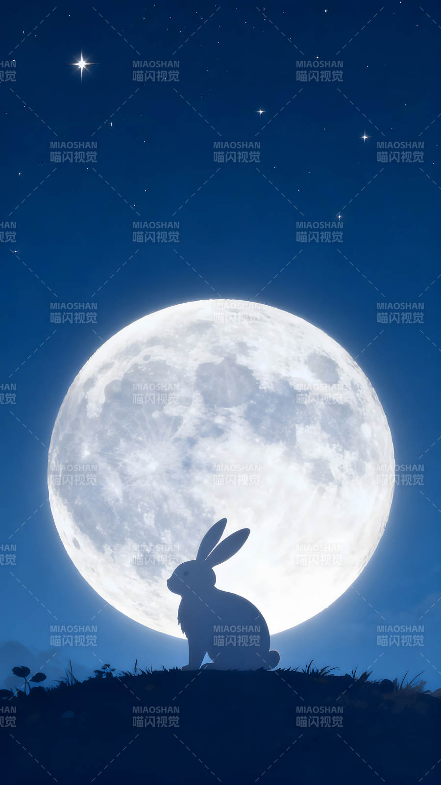 月夜兔影赏月星光璀璨-图片
