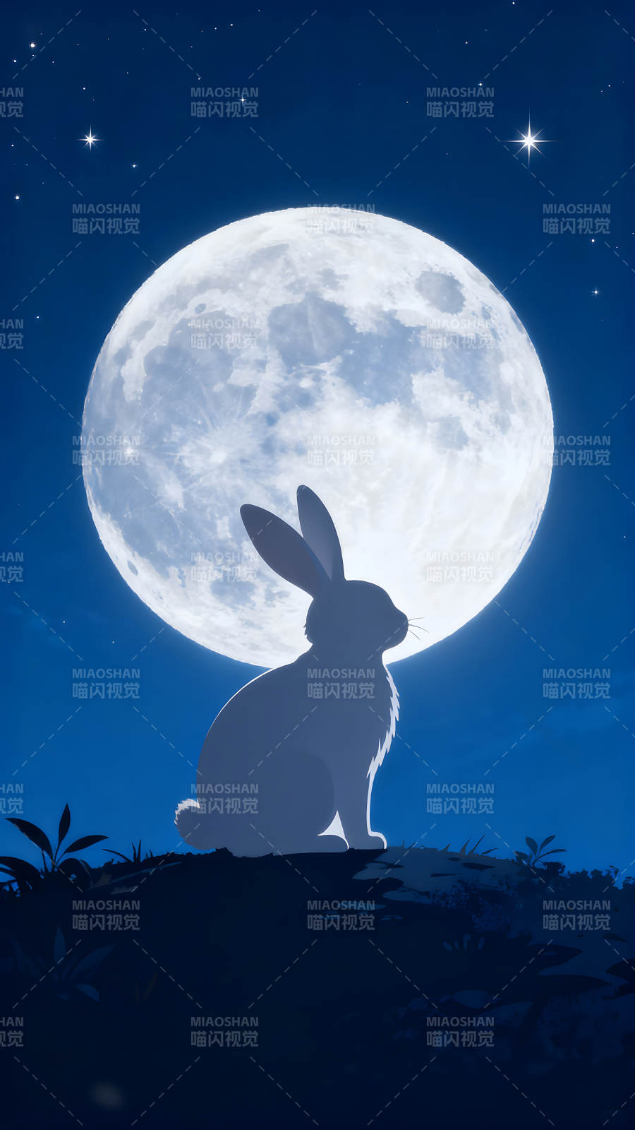 月夜兔影靜謐夢幻-圖片