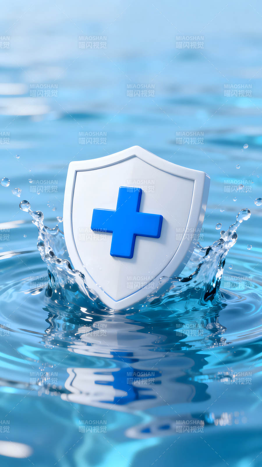 蓝色十字架保护标志水面-图片