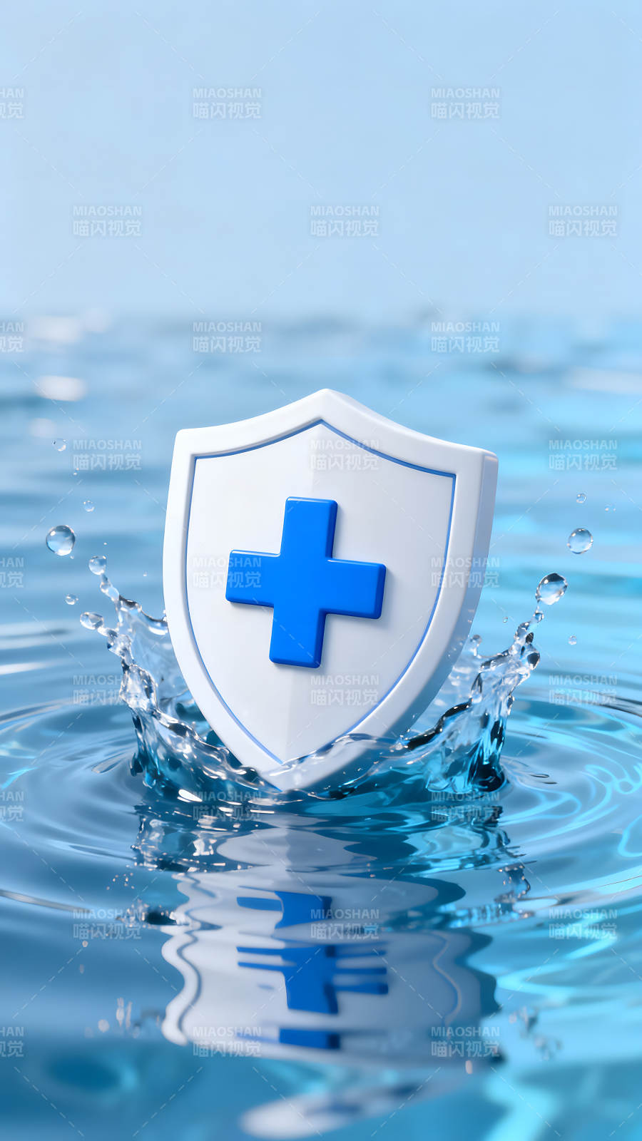 盾牌漂浮水面蓝色十字-图片
