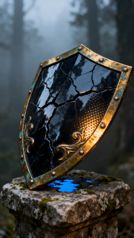 破碎的盾牌散發著光芒-圖片