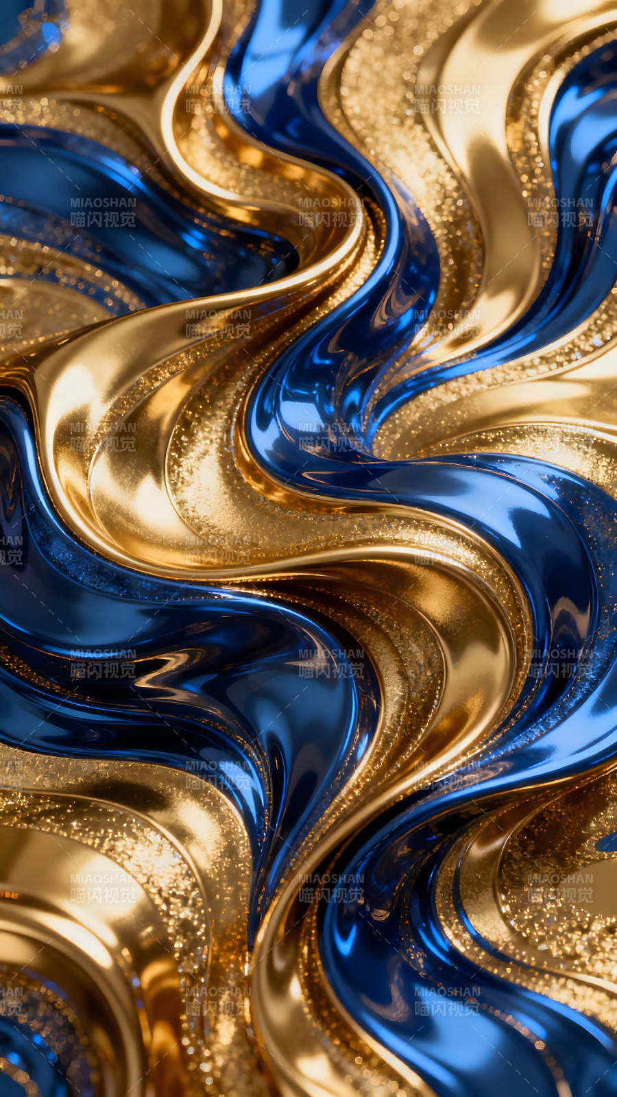 金色與藍(lán)色金屬流動抽象-圖片