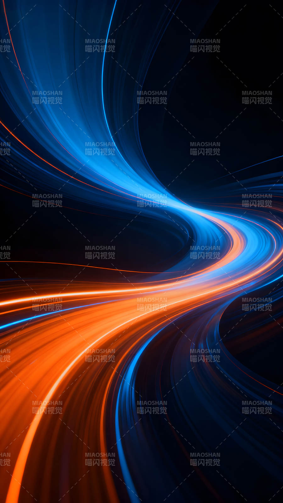 光线流动橙蓝交织曲线律动-图片