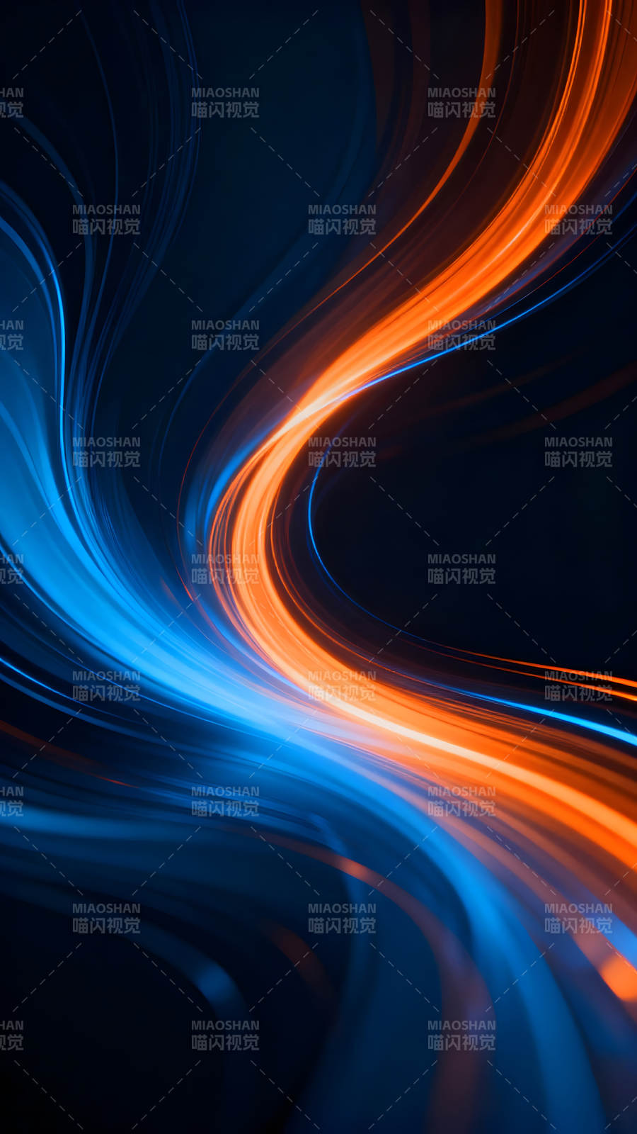 蓝橙光束流动抽象设计-图片