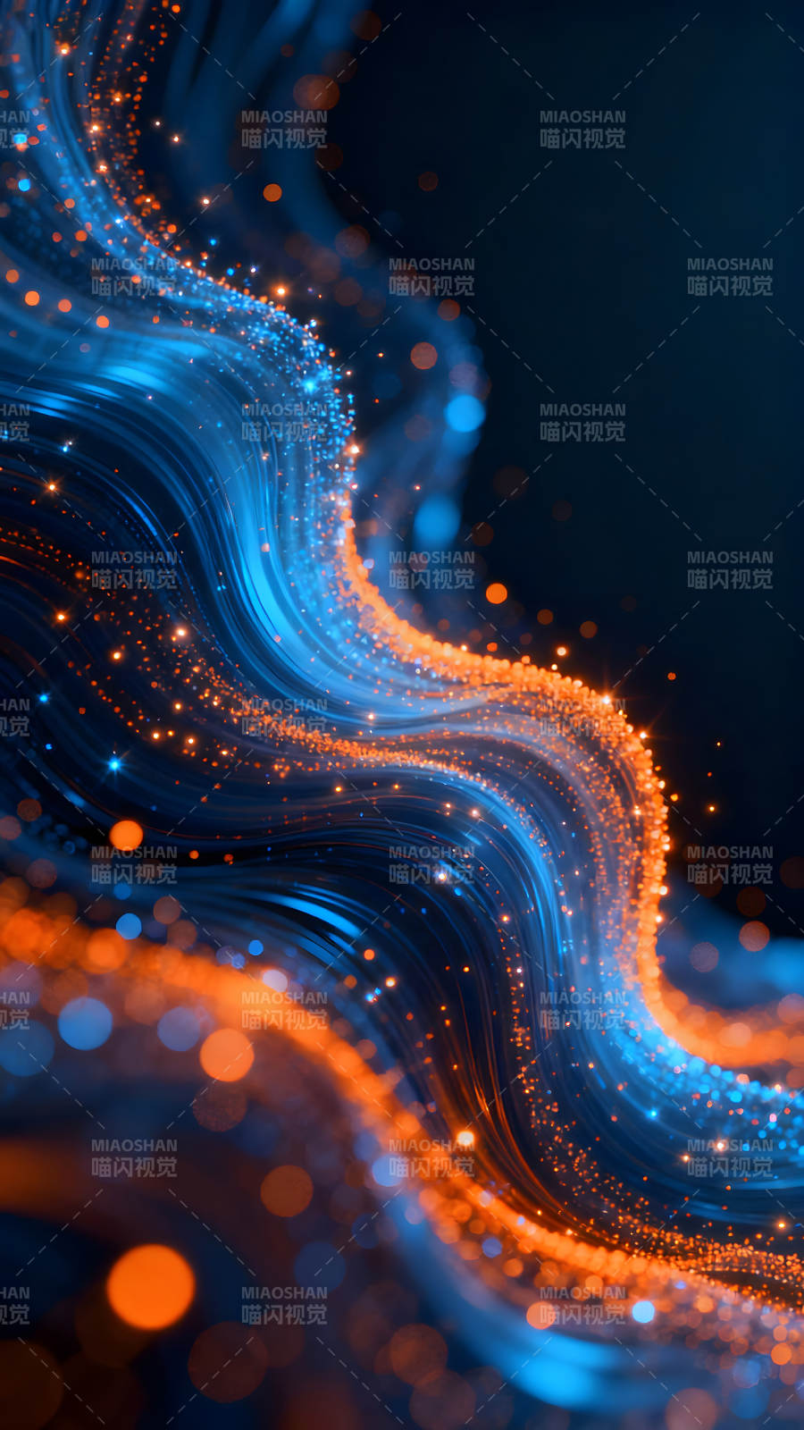 藍色線條和橙色光點抽象畫-圖片