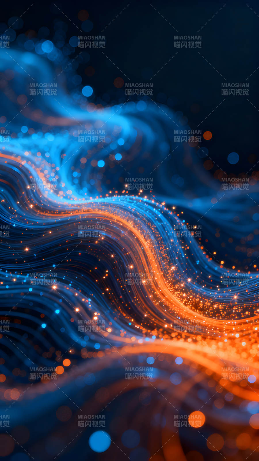 抽象藍橙光影線條流動-圖片