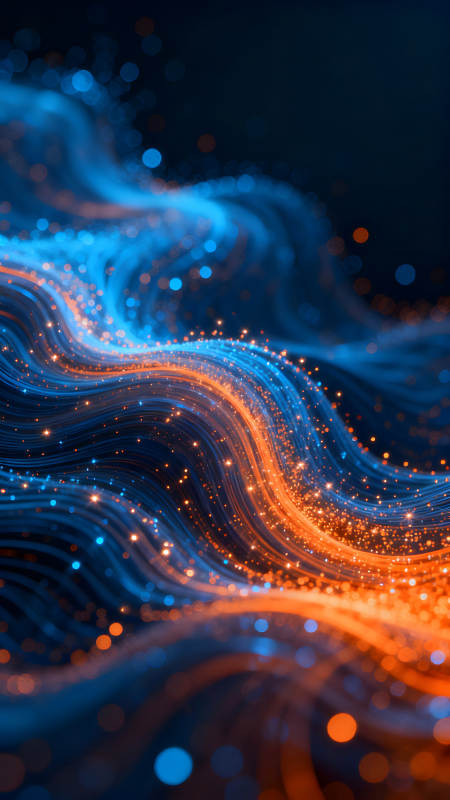 抽象藍橙光影線條流動-圖片