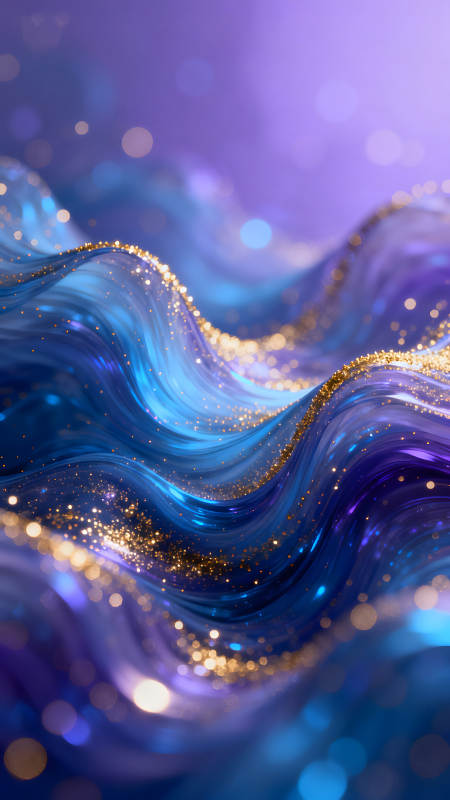 藍色液體流動與金色閃耀-圖片