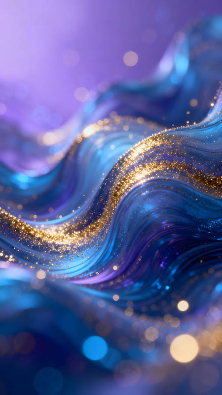 藍色波浪金色閃光迷人光暈-圖片