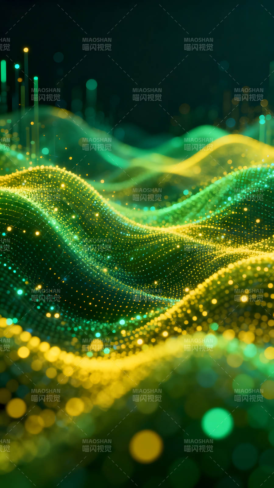 抽象綠色波浪光點(diǎn)背景-圖片