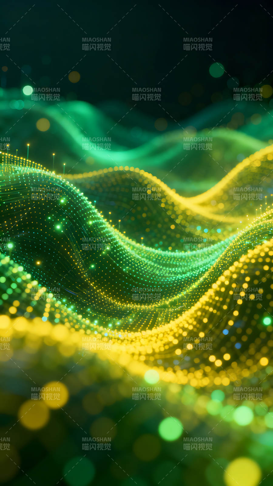 抽象绿色和黄色光点波浪-图片