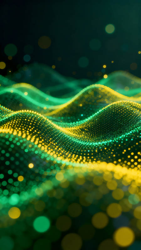 綠黃光點構成的抽象山丘-圖片