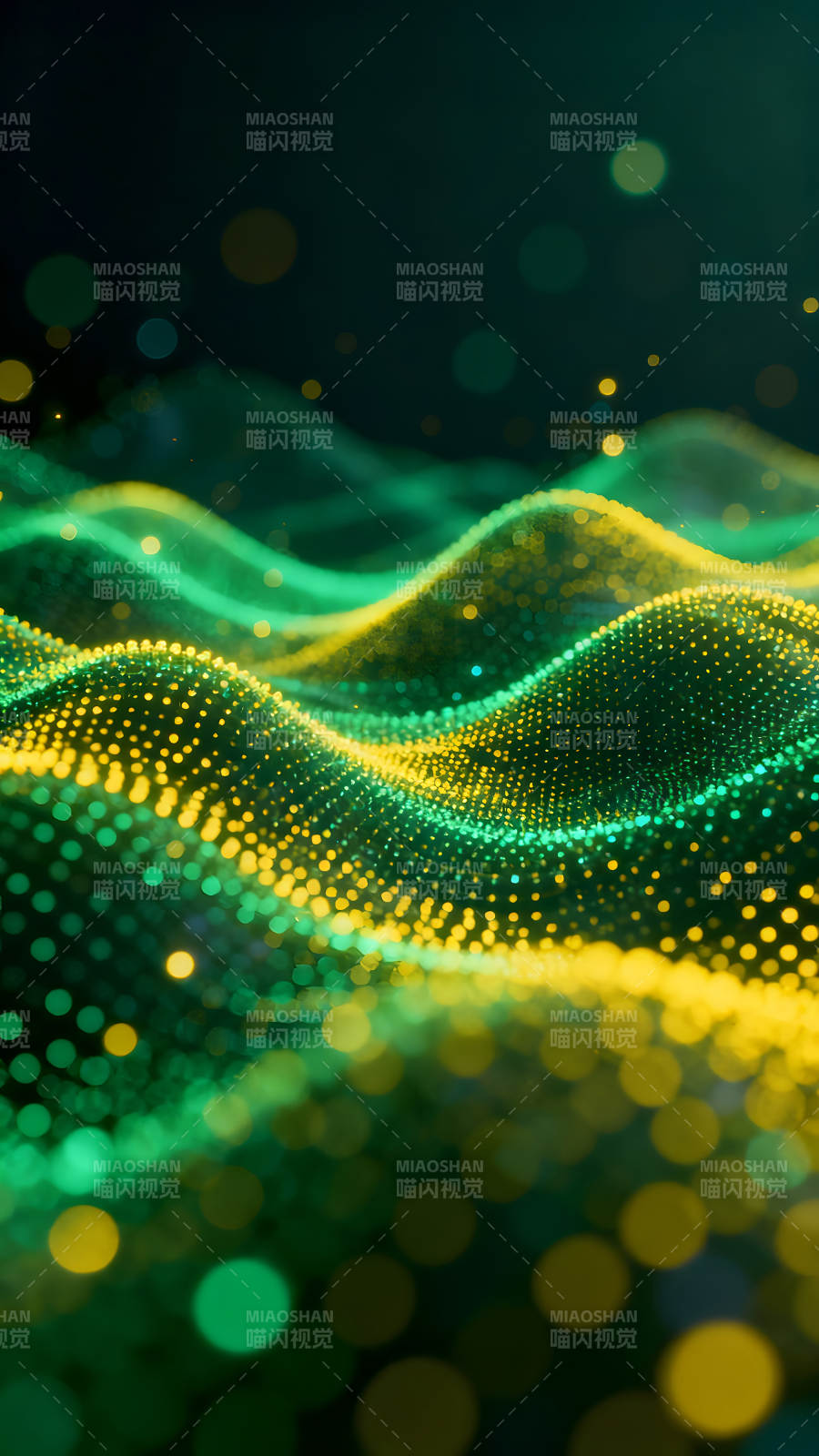 綠黃光點構成的抽象山丘-圖片