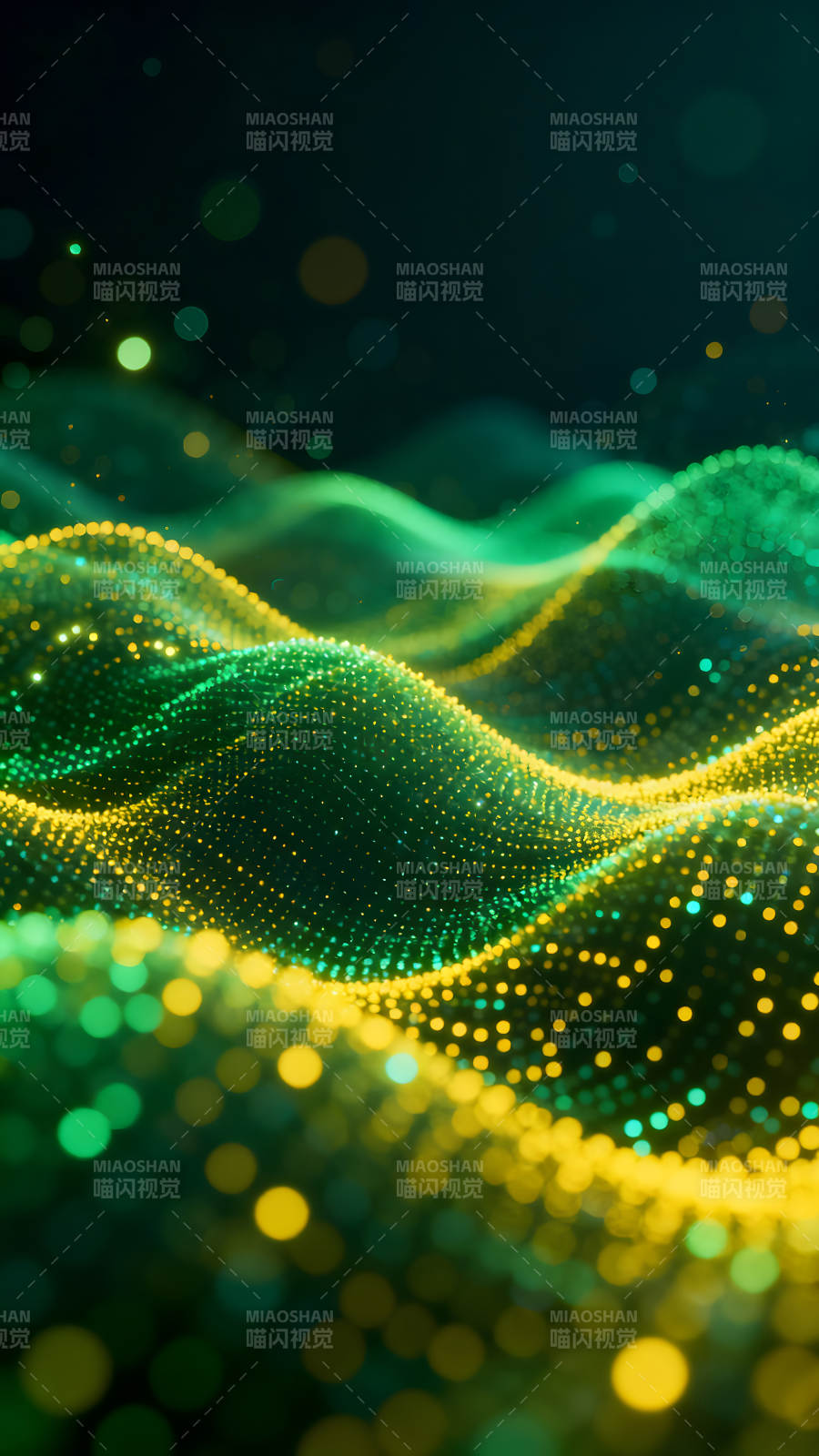 綠色光點波浪抽象背景-圖片
