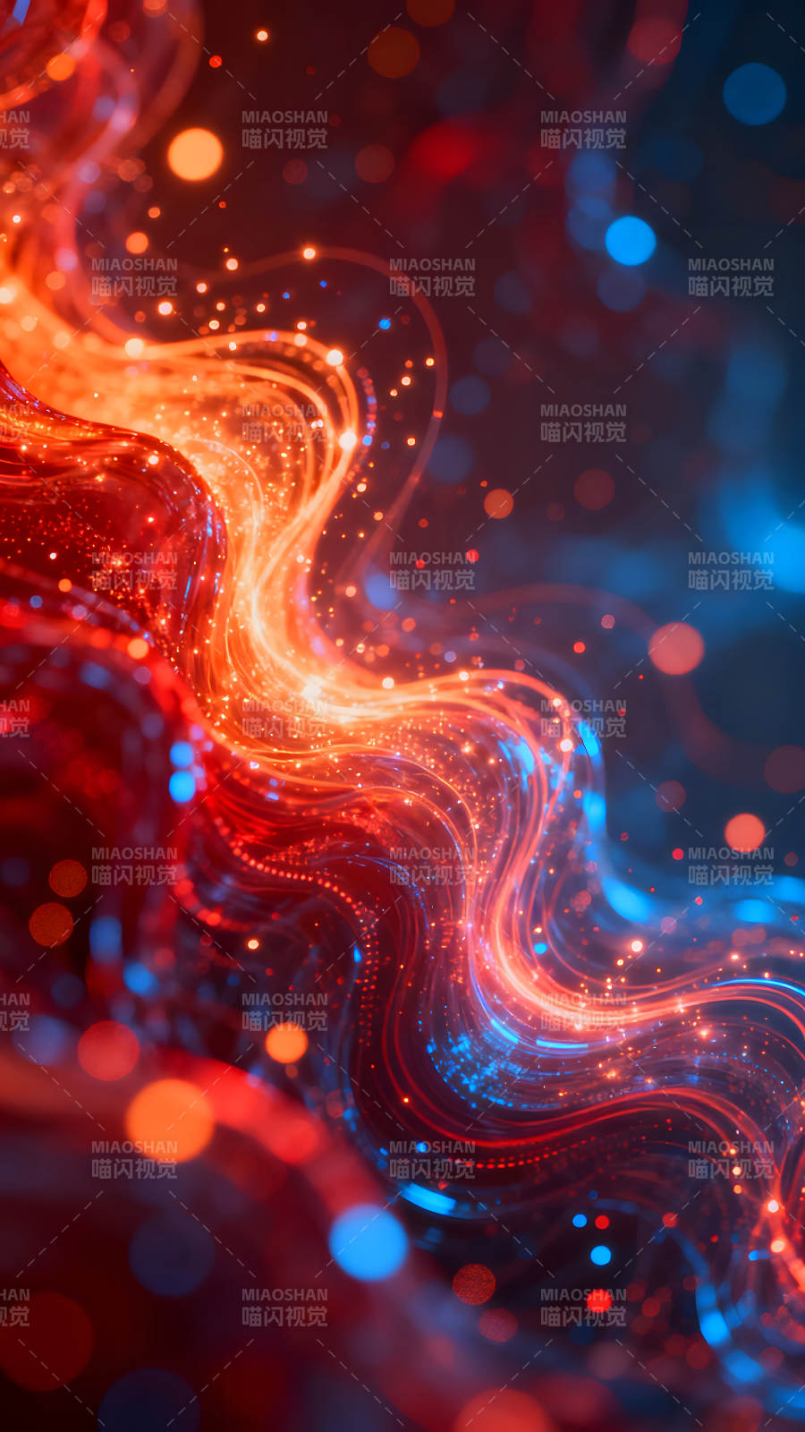 抽象的光线流动与闪耀的粒子构成-图片