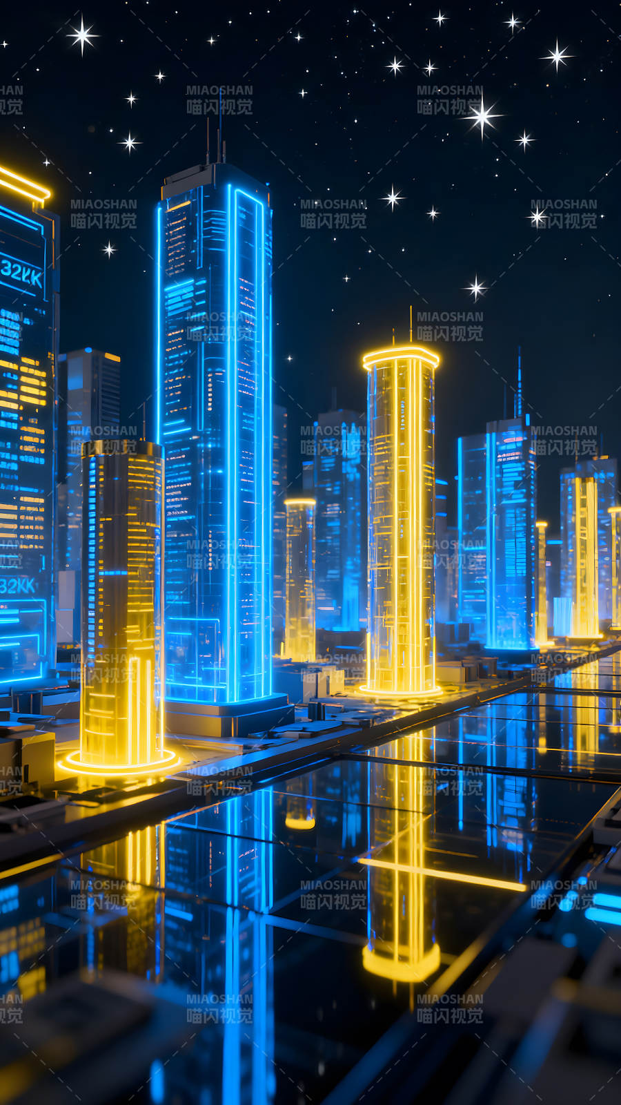 賽博朋克都市夜景霓虹閃爍-圖片