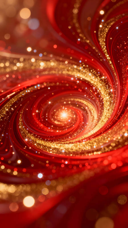 絢麗紅色漩渦金色光點閃爍-圖片