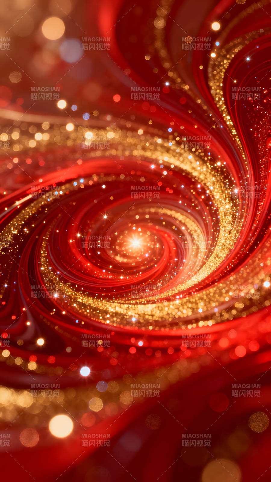 絢麗紅色漩渦金色光點閃爍-圖片