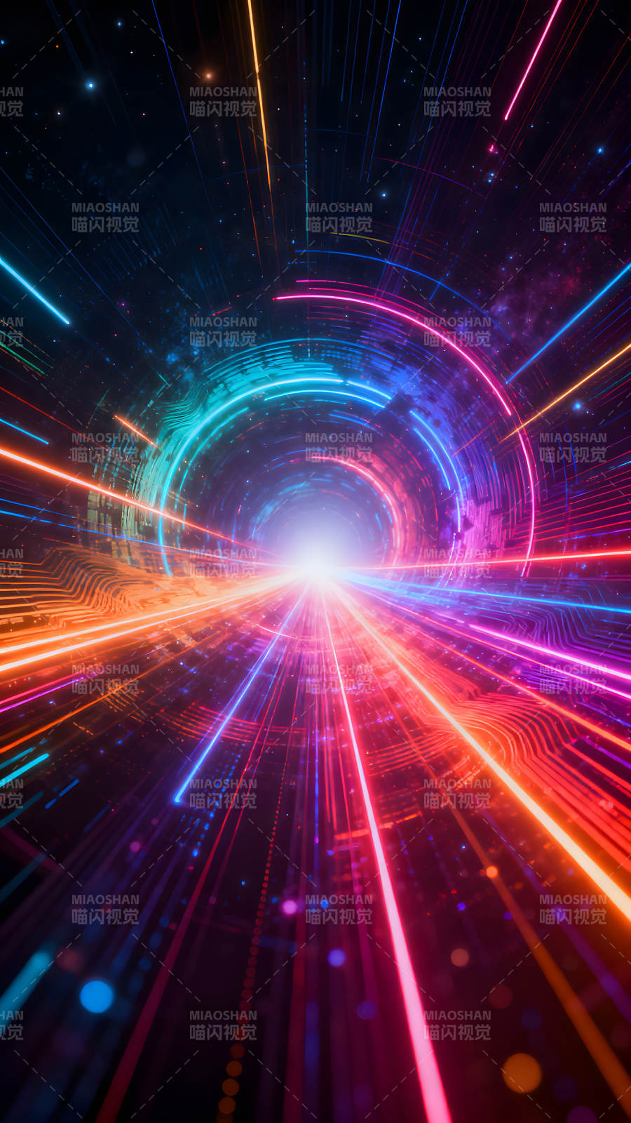 科技感十足的絢麗光線隧道-圖片