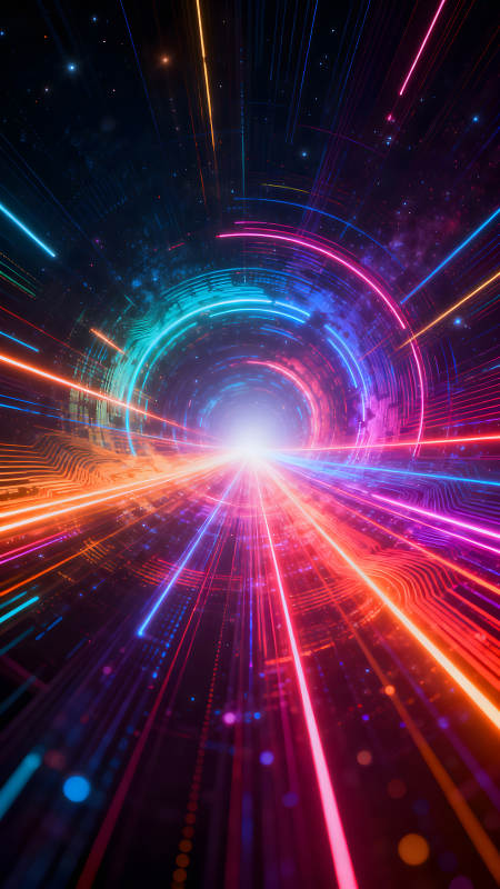 科技感十足的絢麗光線隧道-圖片