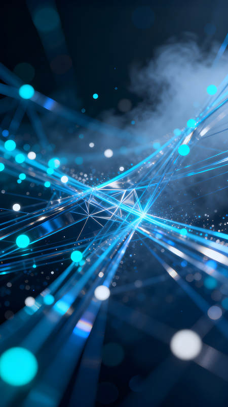科技感藍色光線與節點連接-圖片
