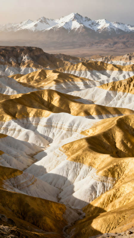 金色白色山丘與雪山-圖片