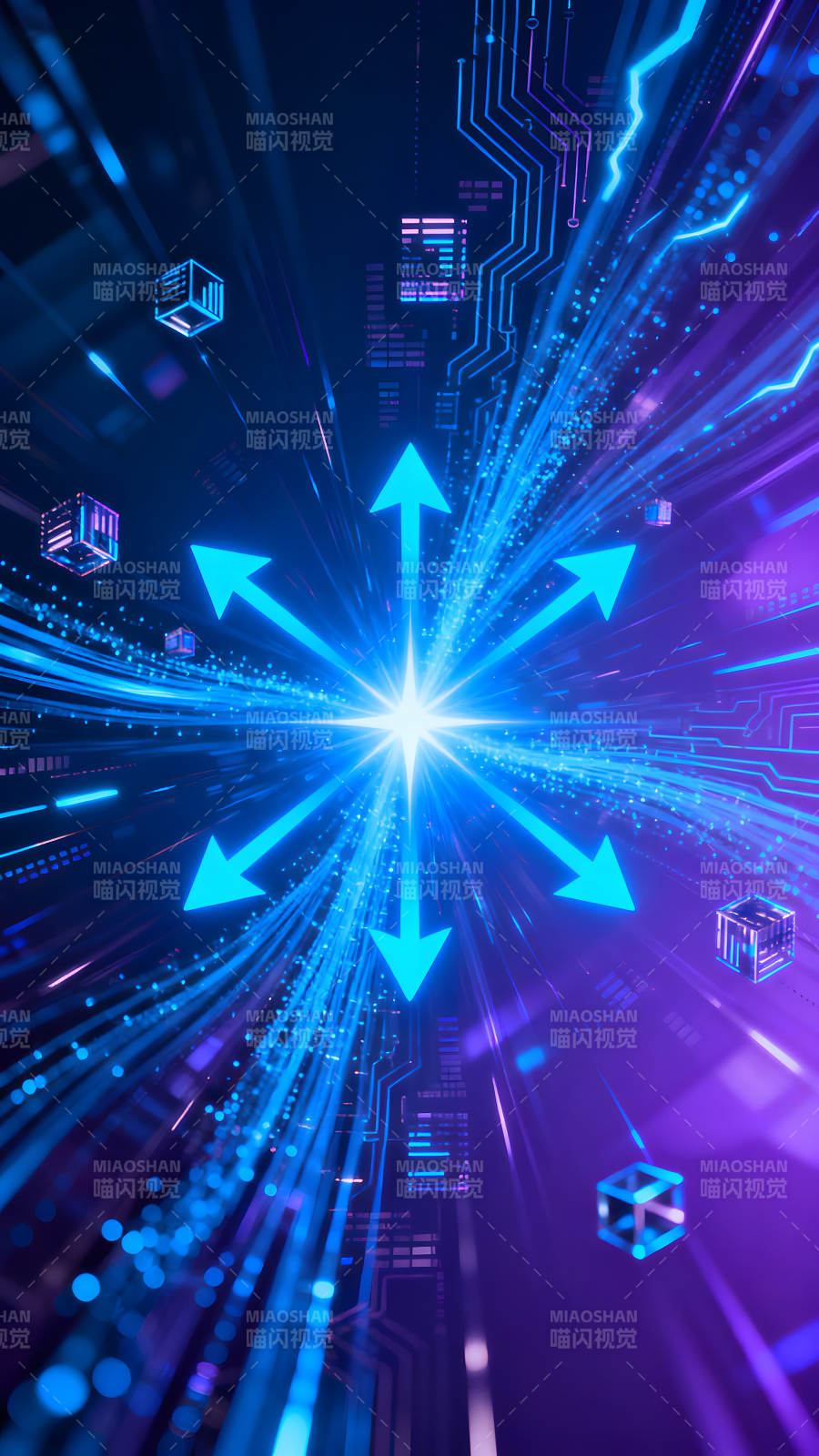 科技感十足的抽象箭頭和電路-圖片