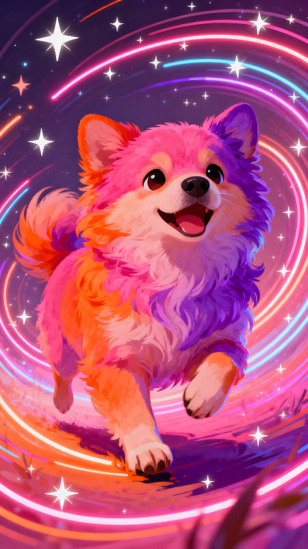 彩色小狗在星空中奔跑-圖片