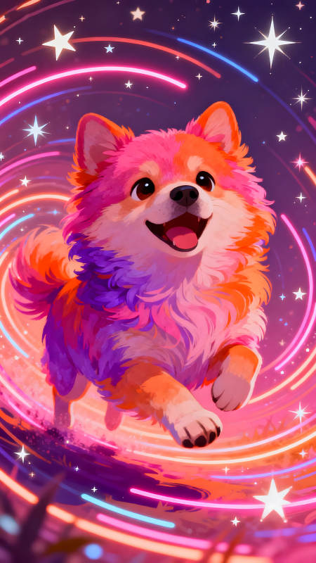 彩色可愛狗狗在星空下奔跑-圖片