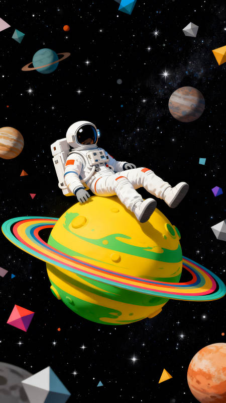 宇航員在彩虹星球上休息-圖片