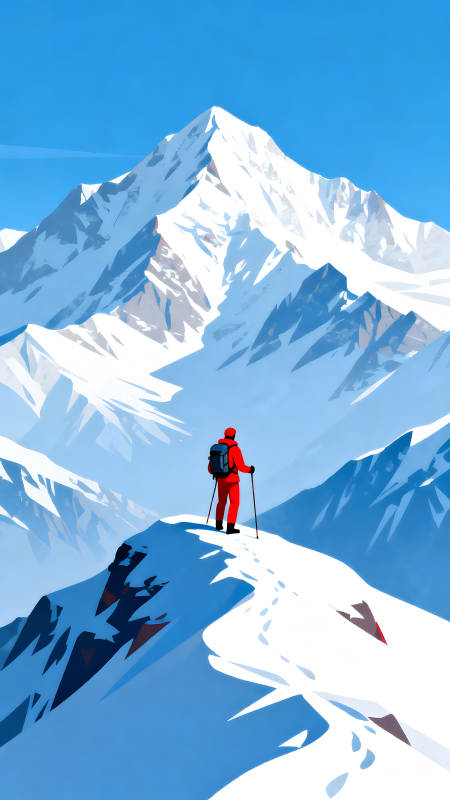 雪山攀登者欣賞壯麗風景-圖片