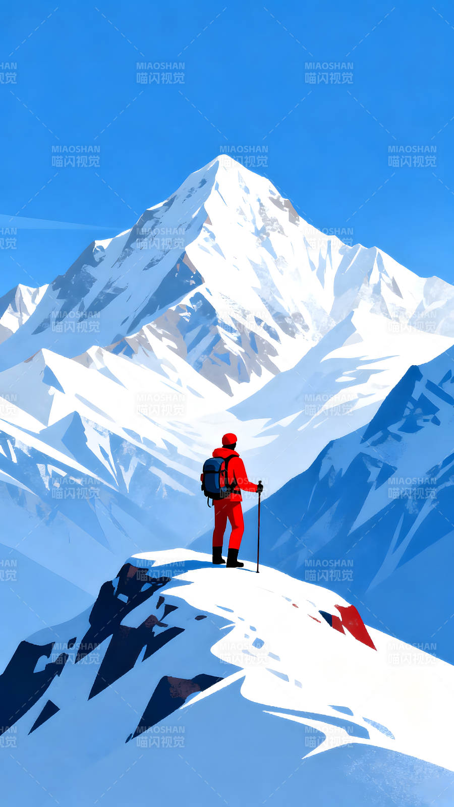 登山者眺望雪山風(fēng)景-圖片