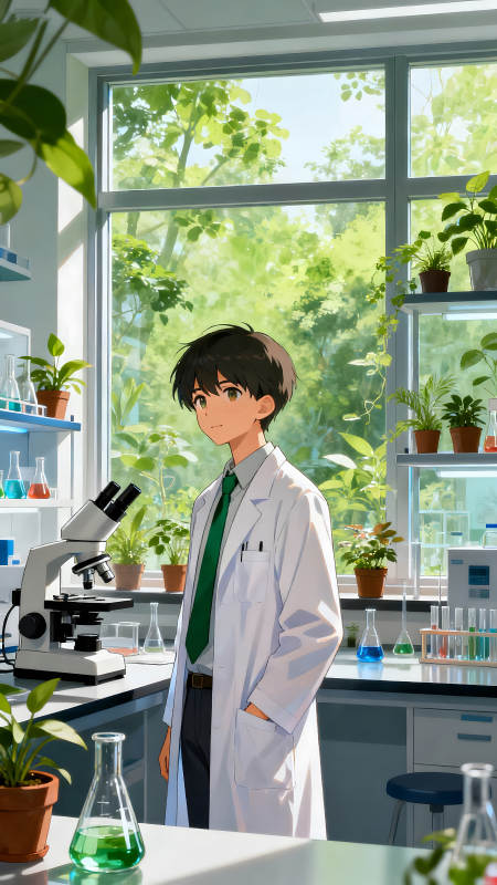 動漫風實驗室中的年輕科學家-圖片