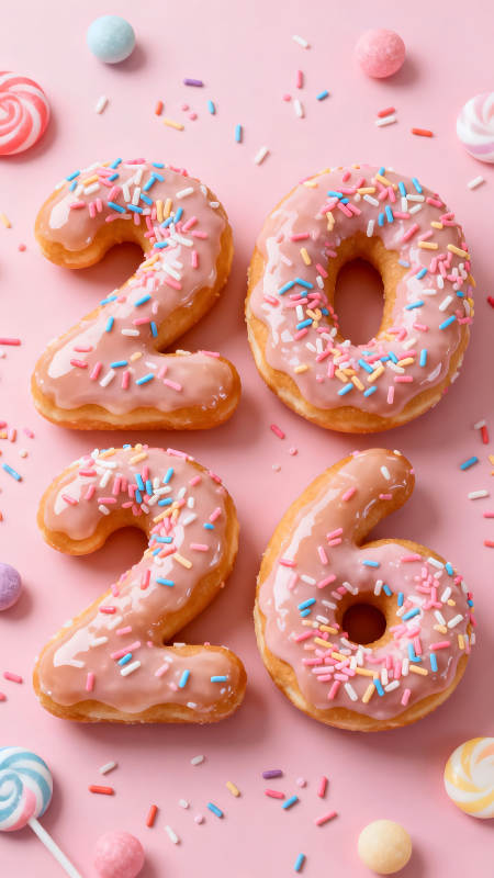 甜甜圈組成的26數字慶祝生日-圖片