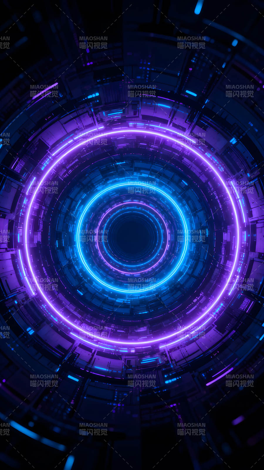 赛博朋克风格的霓虹灯隧道-图片