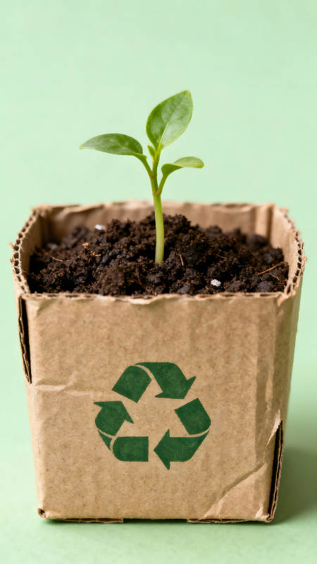 小樹苗生長在紙盒中環保概念-圖片