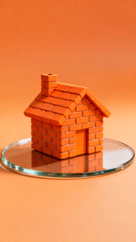 橙色砖房置于玻璃盘上-图片