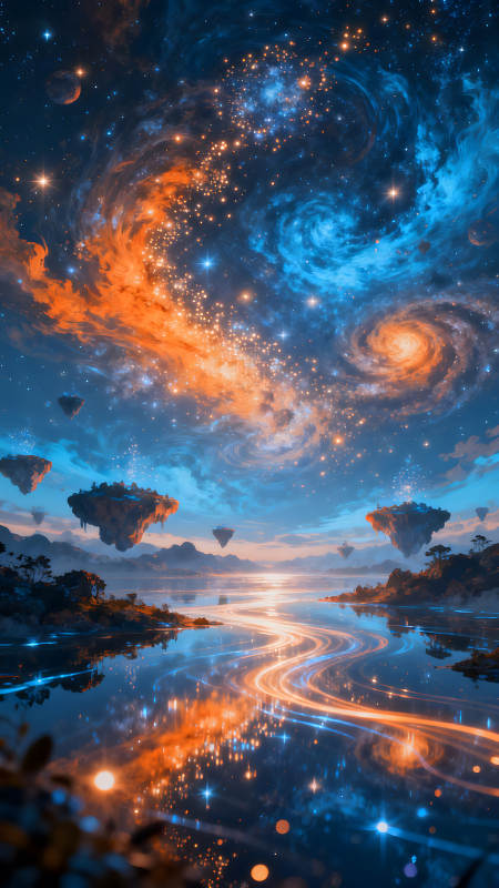 夢幻星空下的浮島湖泊-圖片