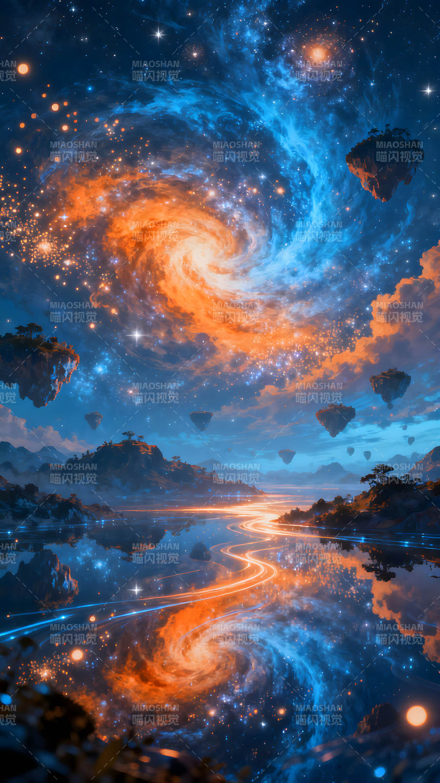 星空奇境夢幻宇宙河流倒影-圖片