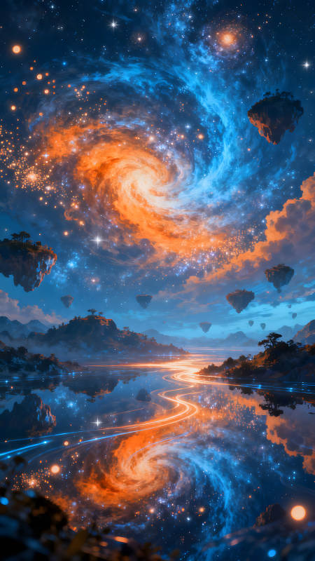 星空奇境夢(mèng)幻宇宙河流倒影-圖片