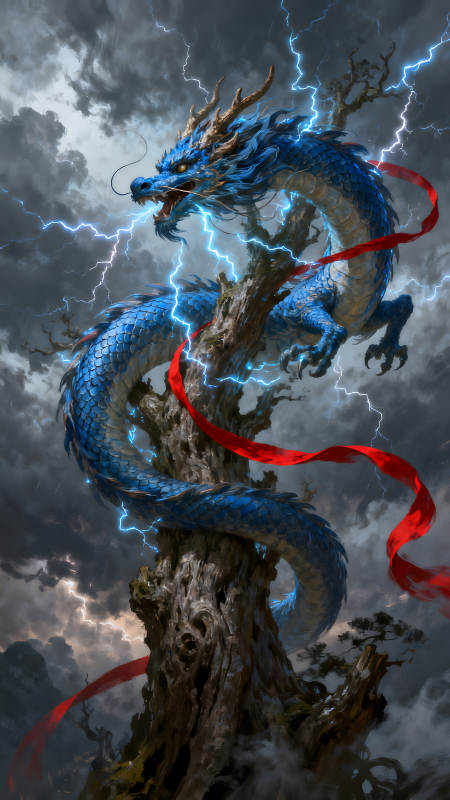 雷電巨龍盤踞古樹風暴肆虐-圖片