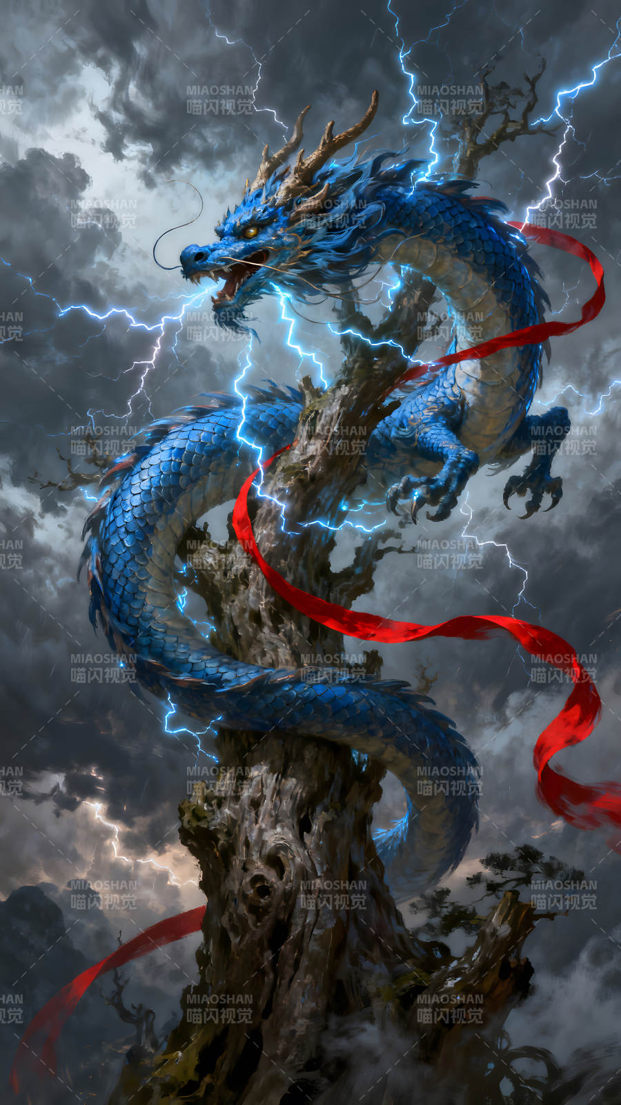 雷電巨龍盤踞古樹風暴肆虐-圖片