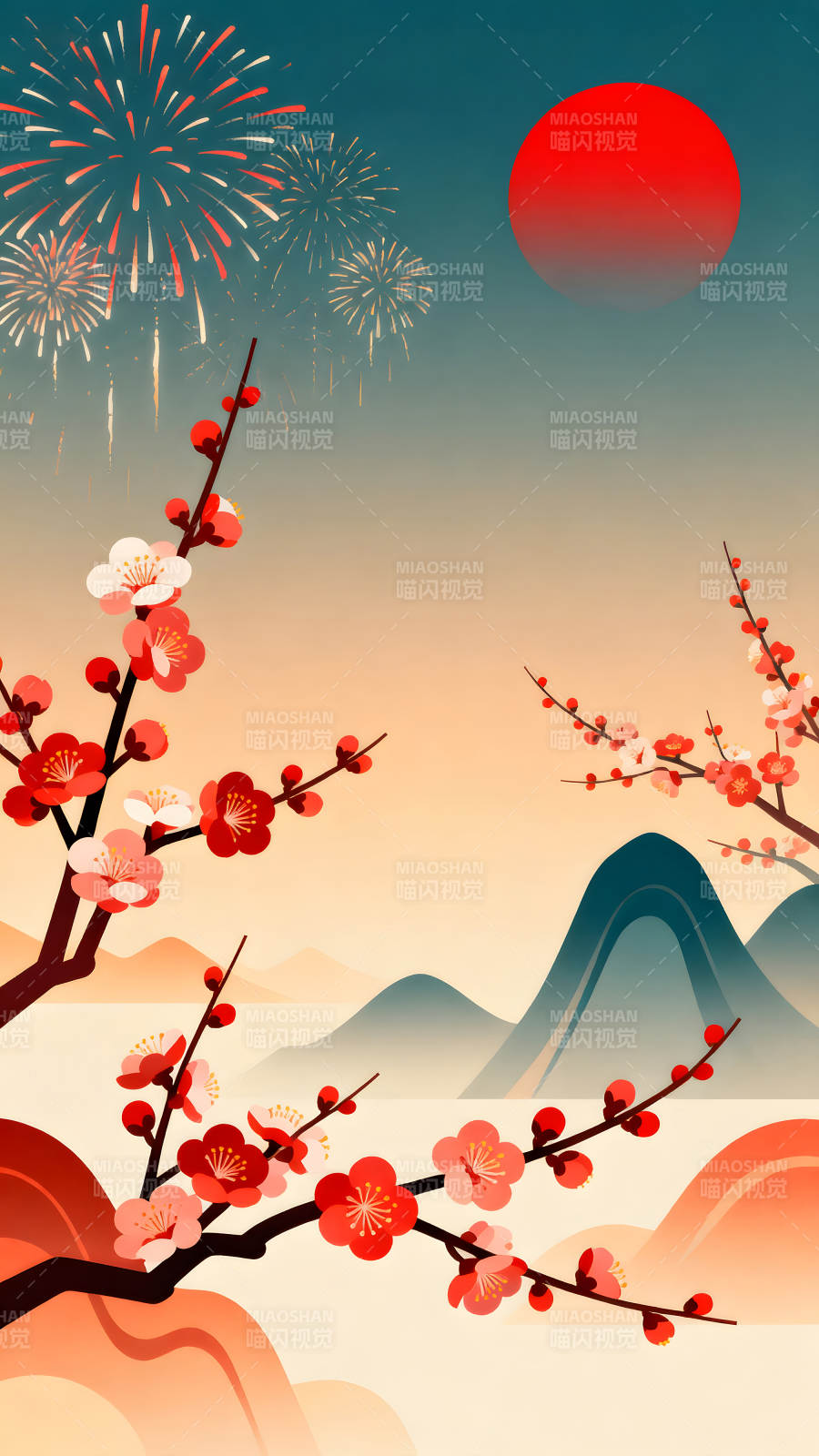 唯美日式風景梅花綻放-圖片