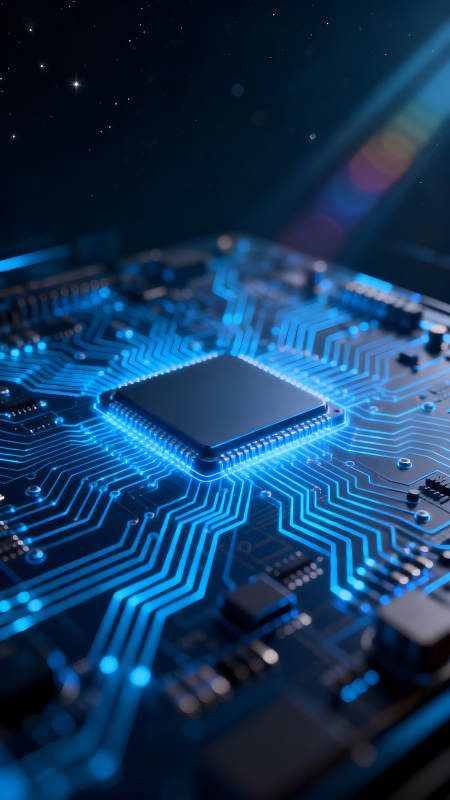 電路板芯片特寫夜空背景-圖片