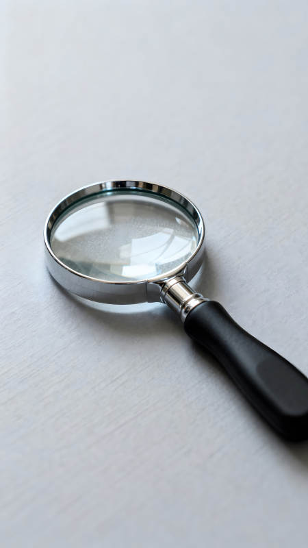放大鏡置于淺灰色表面-圖片