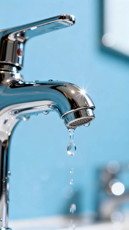 滴水的鍍鉻水龍頭特寫-圖片