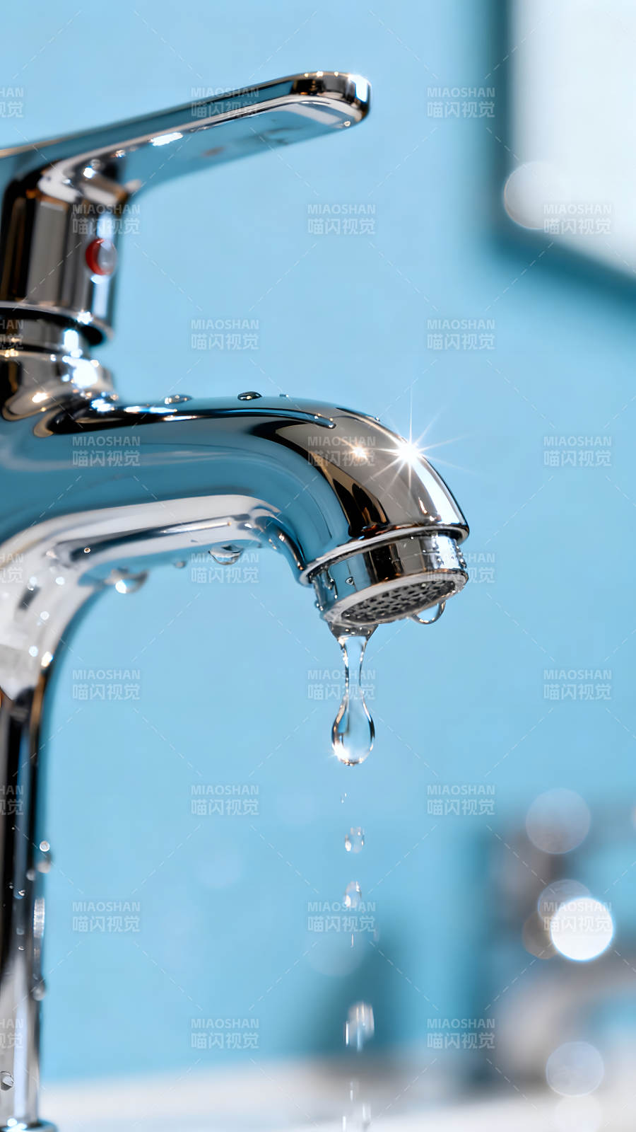 滴水的鍍鉻水龍頭特寫-圖片