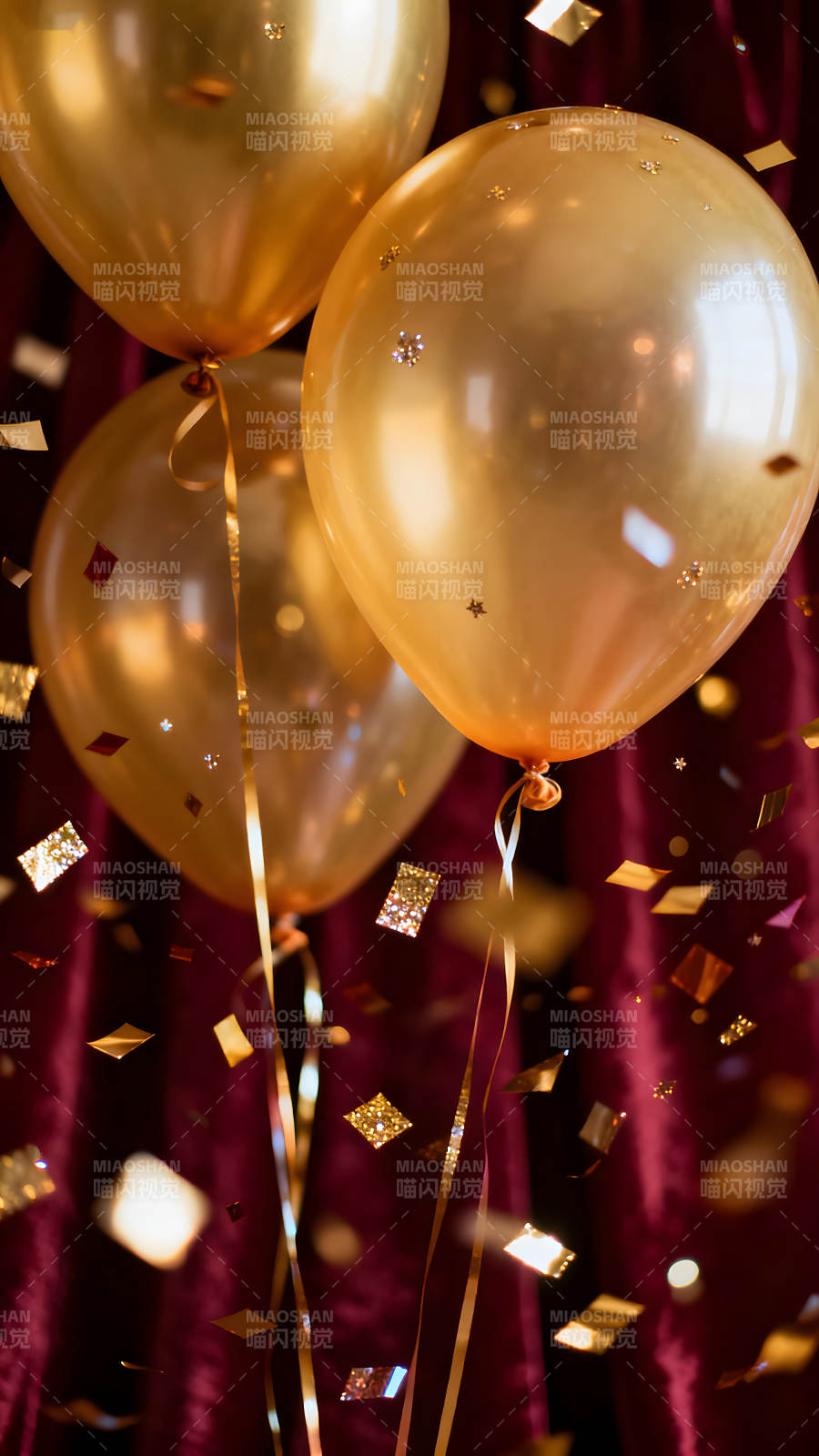 金色氣球與閃耀碎片-圖片