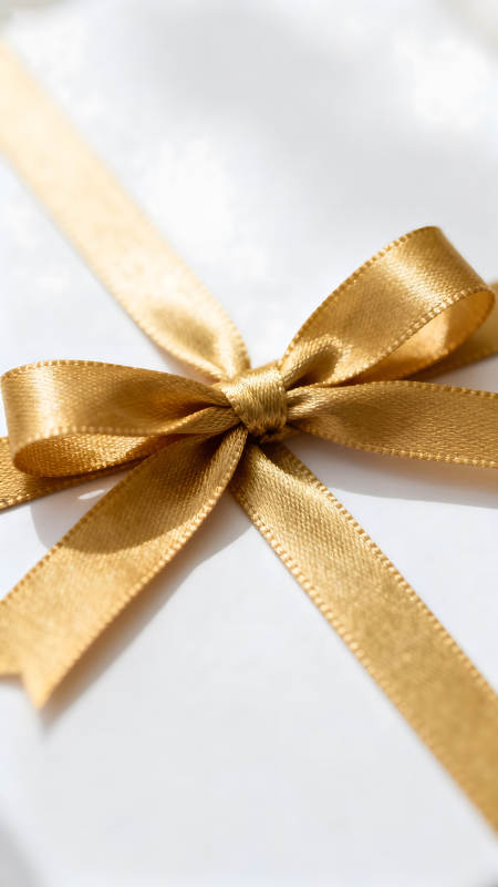 金色的絲帶蝴蝶結裝飾特寫-圖片